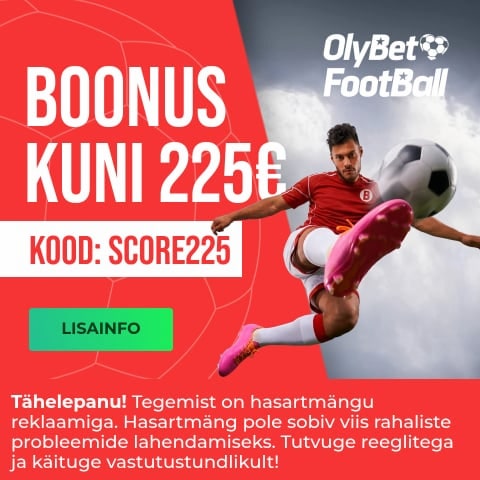 OlyBet spordiboonus kuni 225 €, kood SCORE225