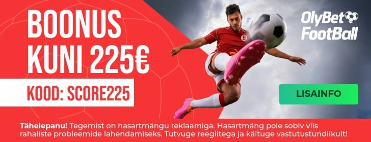 OlyBet spordiboonus kuni 225 €, kood SCORE225