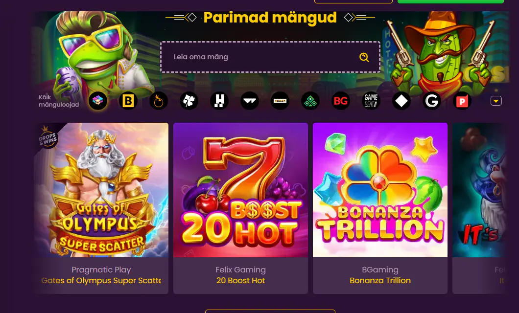 Bizzo Casino parimad mängud: mängude otsing, tootjate filter ja slotid